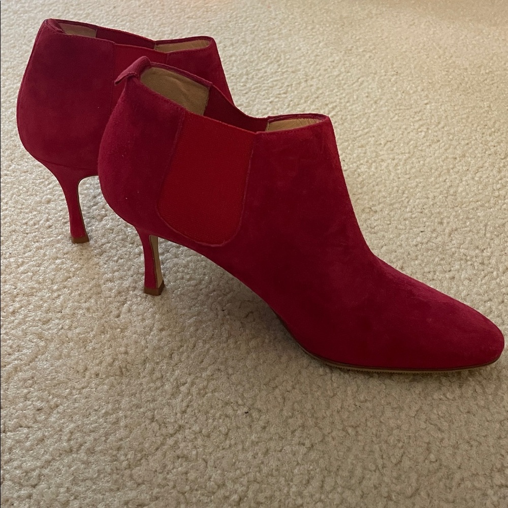 Manolo Blahnik Red Suede Booties, Size 38 (8) NWOB